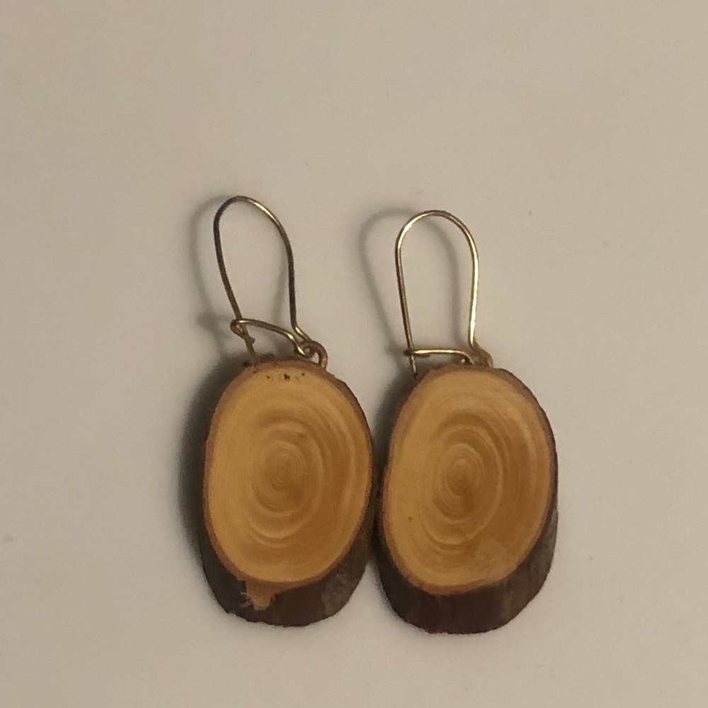 Handmade Wood Slice Floral Drop Earrings - Picture 7 of 7